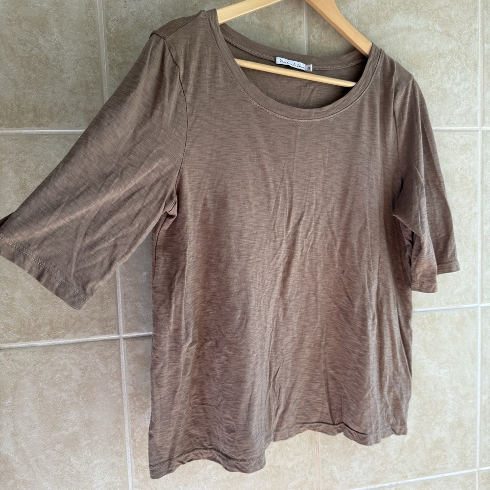 Michael Stars Top Womens One Size Brown Short Sleeve Basic Layer T‎ Shirt Tee